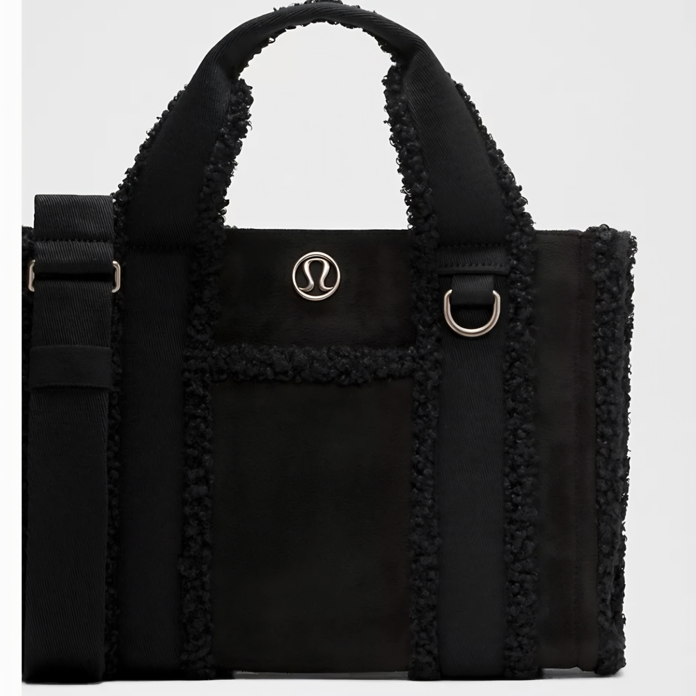 lululemon  Black Boxy Tote Crossbody. Shearling Trim